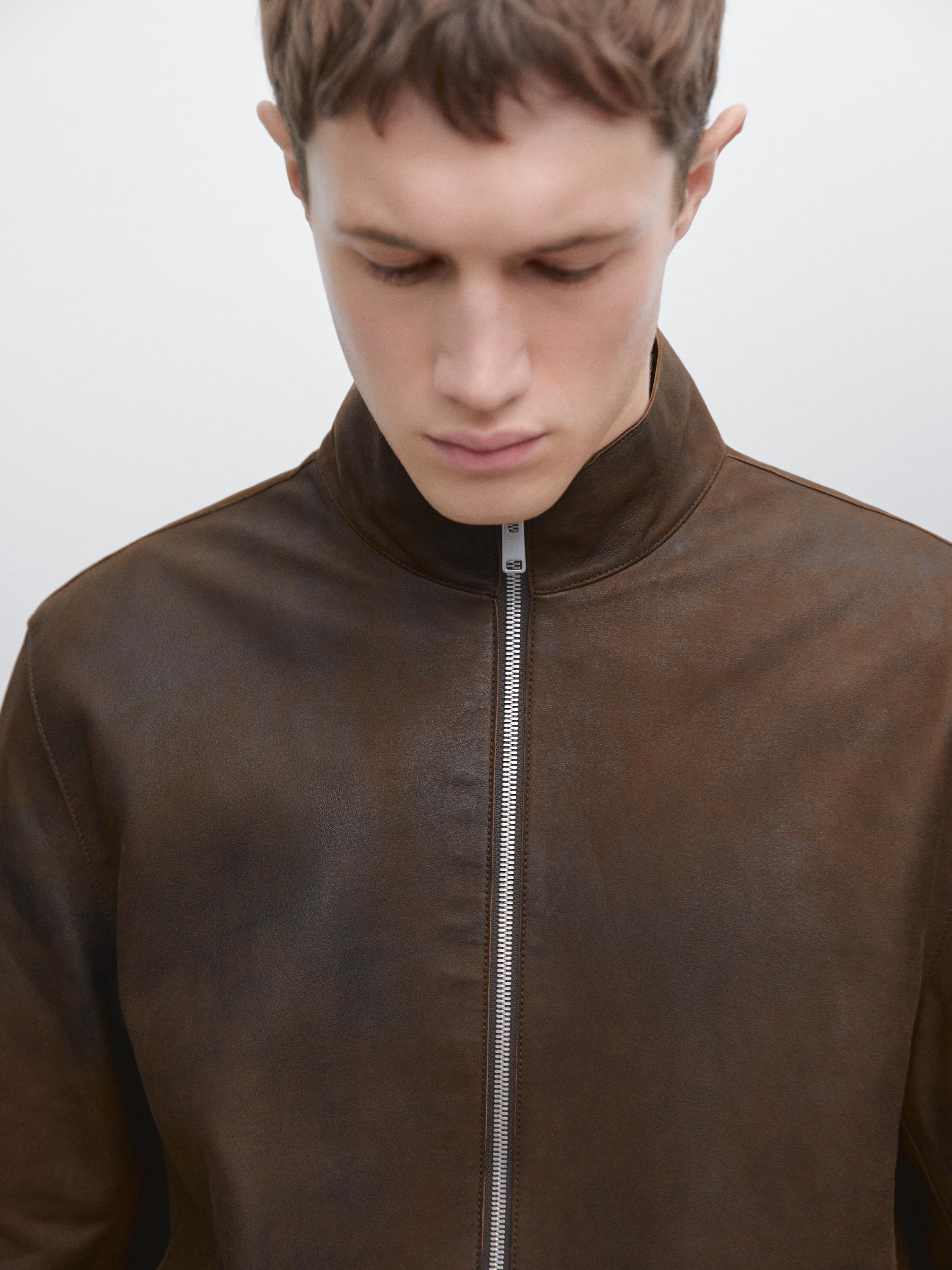 Napped suede leather jacket